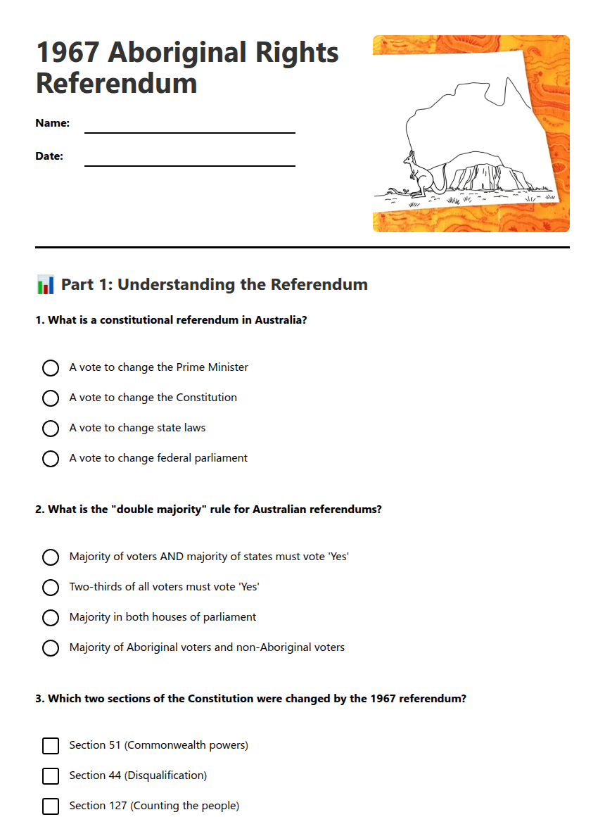 1967 Aboriginal Rights Referendum worksheet preview