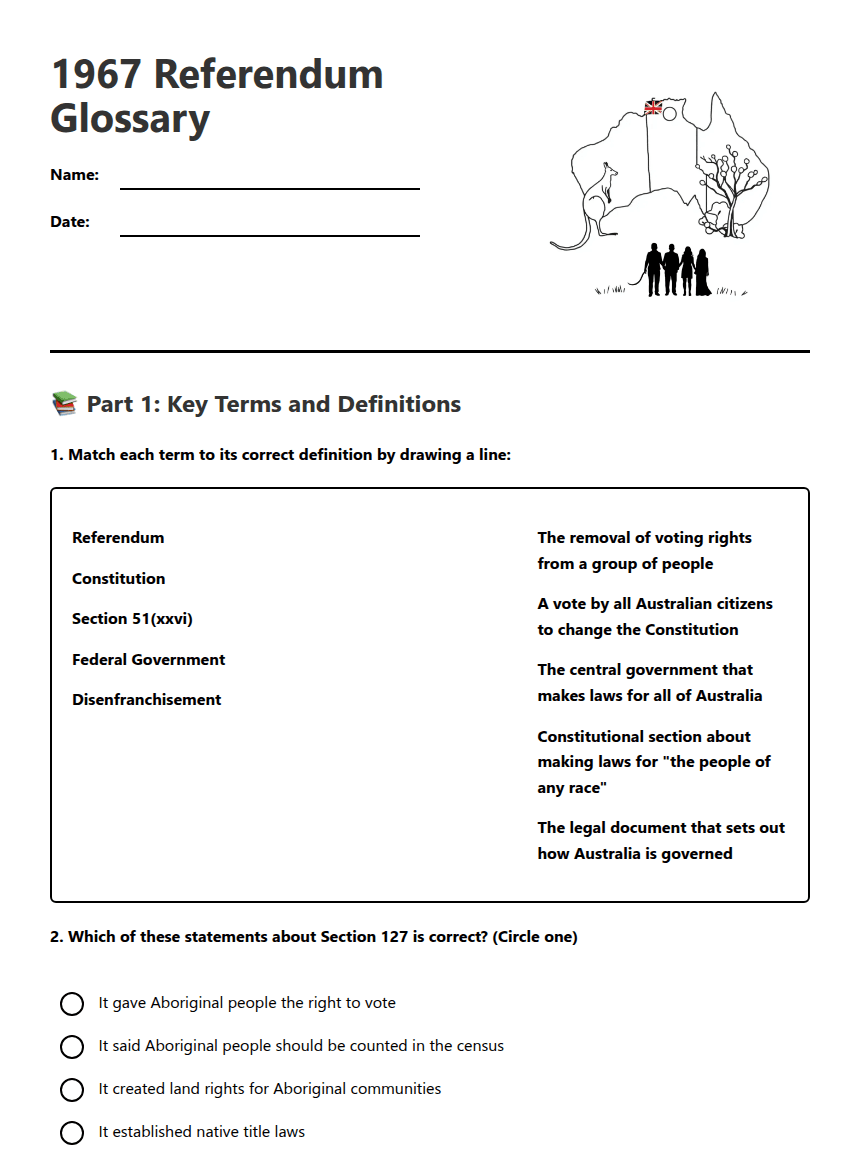 1967 Referendum Glossary worksheet preview