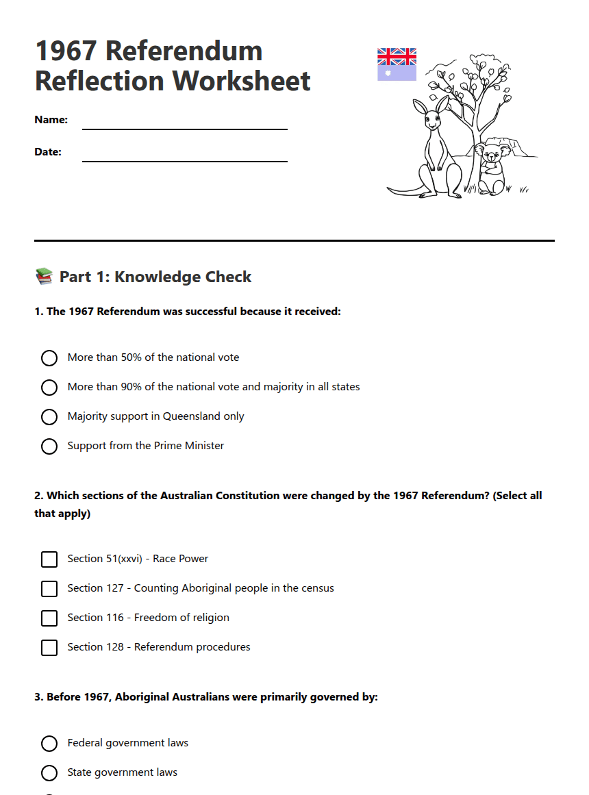 1967 Referendum Reflection Worksheet worksheet preview