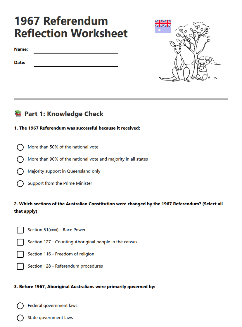 1967 Referendum Reflection Worksheet