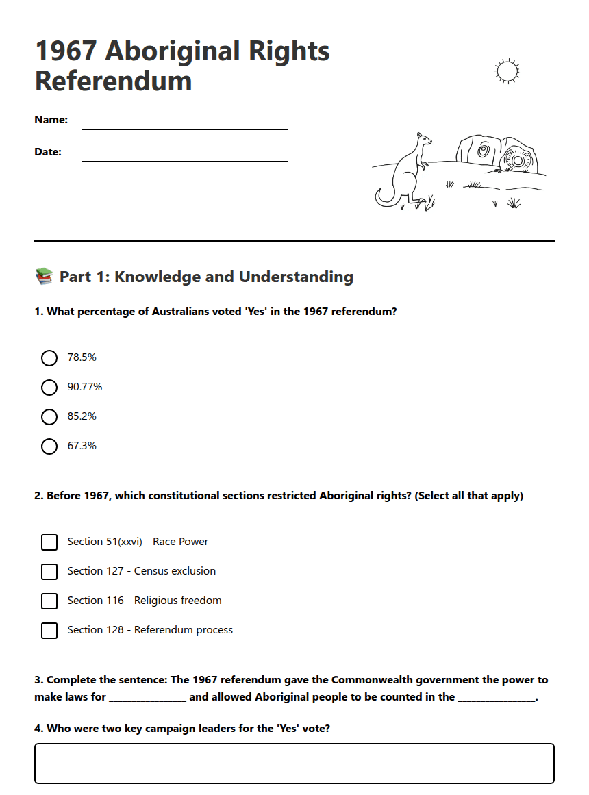 1967 Aboriginal Rights Referendum worksheet preview