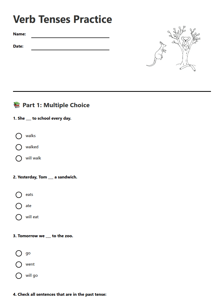 Verb Tenses Practice worksheet preview