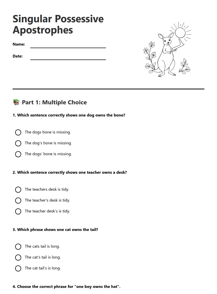 Singular Possessive Apostrophes worksheet preview