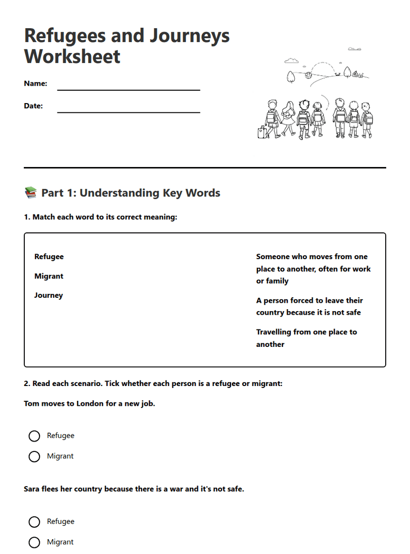 Refugees and Journeys Worksheet