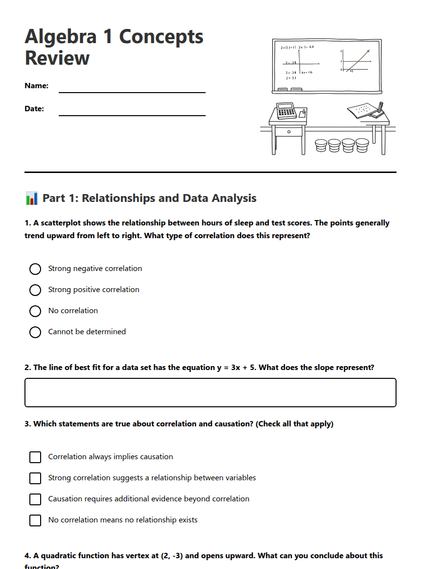 Algebra 1 Concepts Review worksheet preview