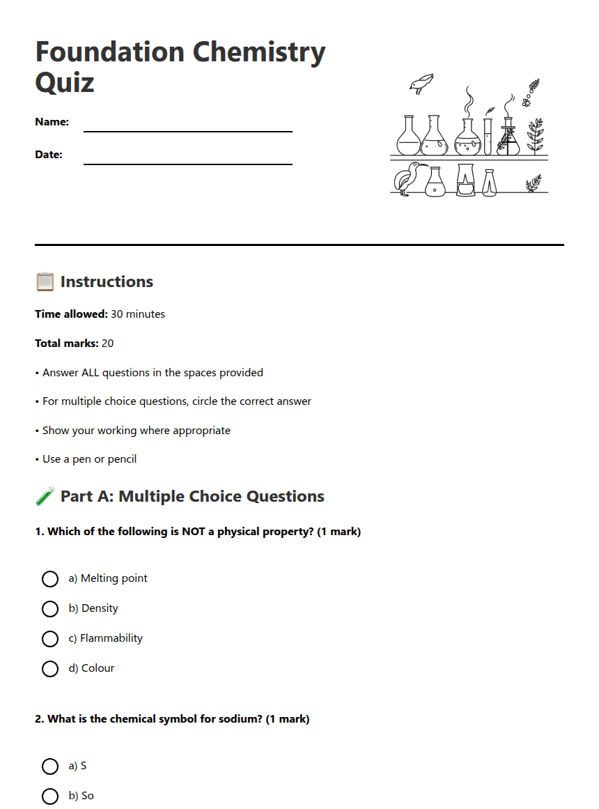 Foundation Chemistry Quiz worksheet preview