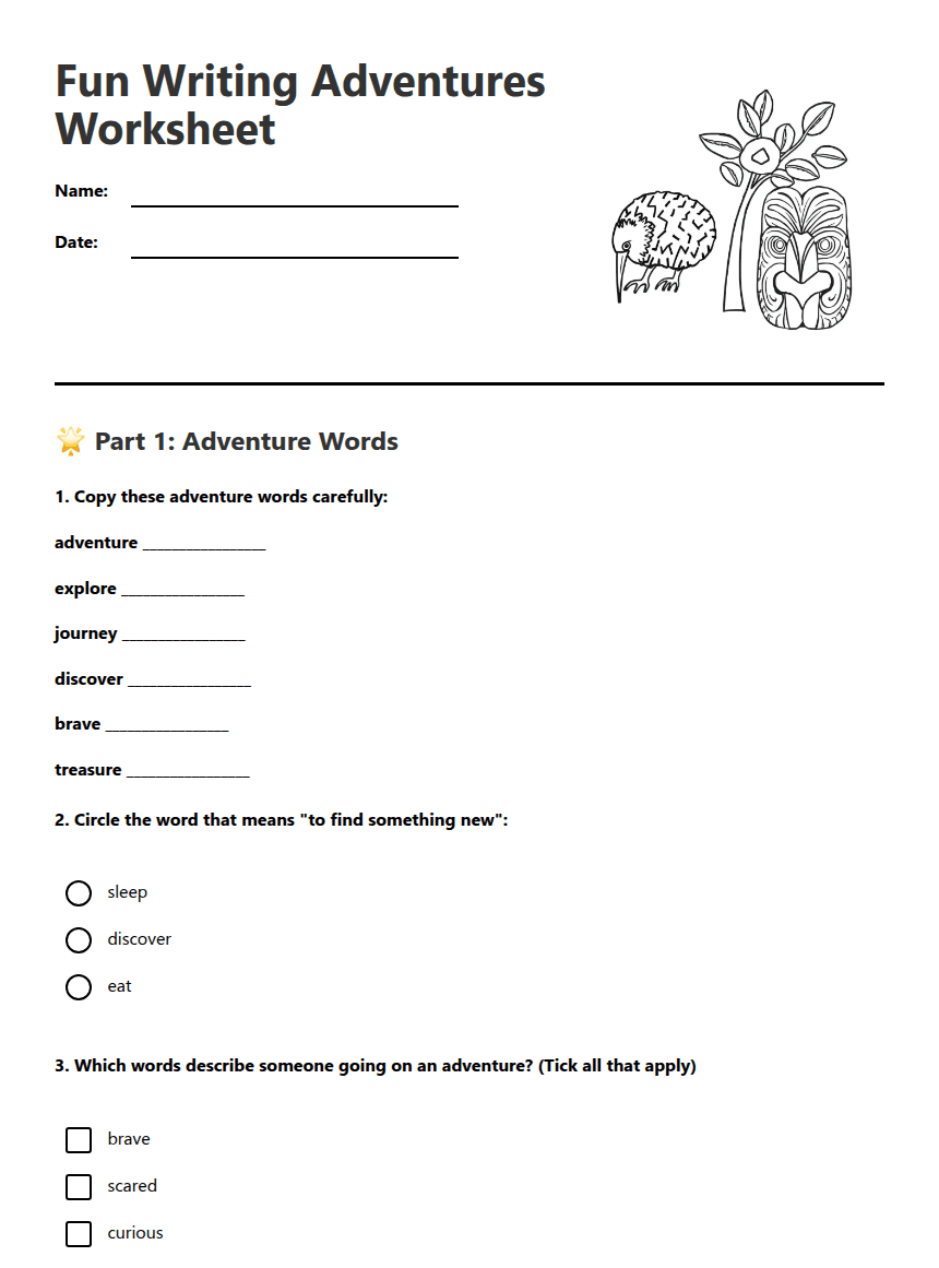 Fun Writing Adventures Worksheet worksheet preview