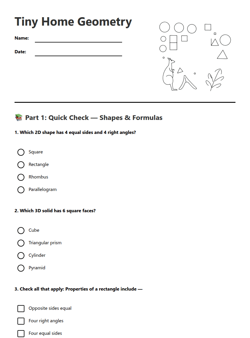 Tiny Home Geometry worksheet preview