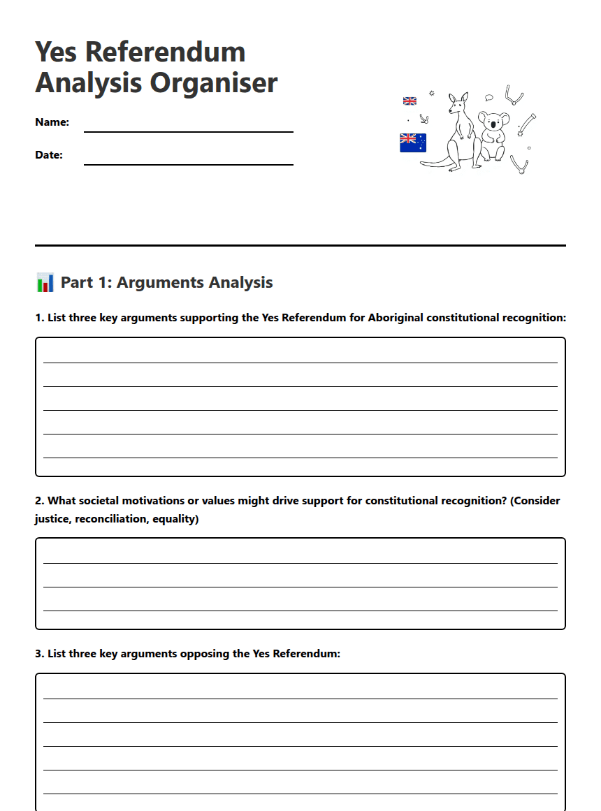 Yes Referendum Analysis Organiser worksheet preview