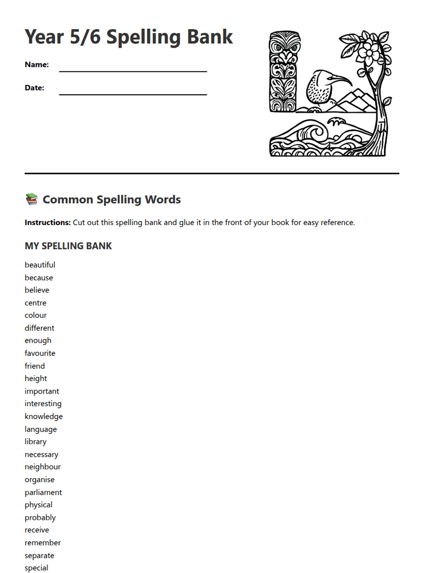 Year 5/6 Spelling Bank