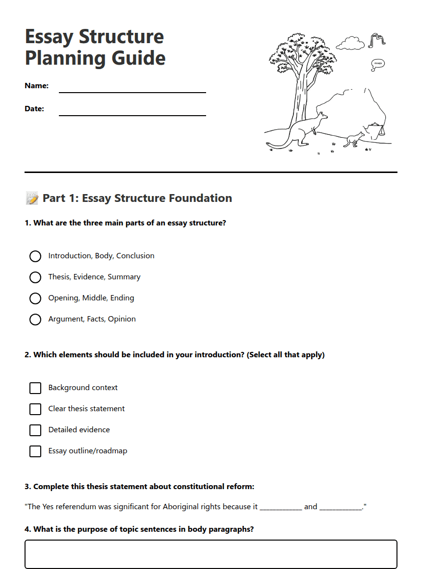 Essay Structure Planning Guide worksheet preview