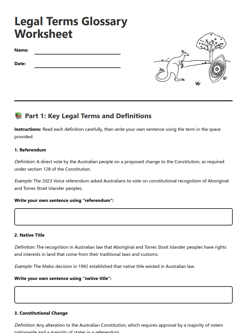 Legal Terms Glossary Worksheet worksheet preview