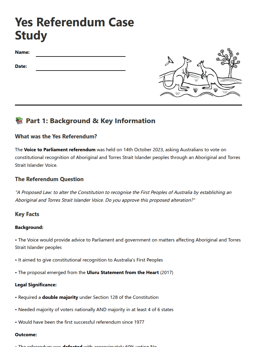 Yes Referendum Case Study worksheet preview