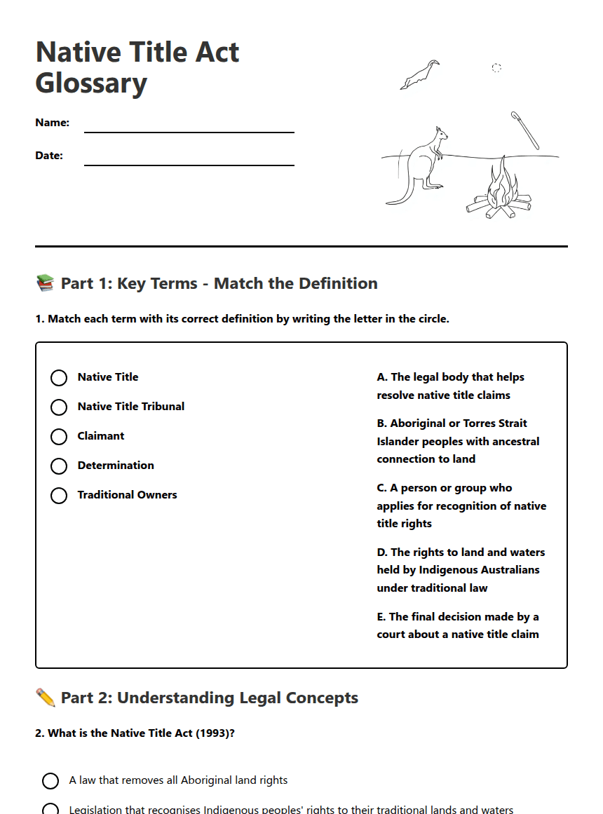 Native Title Act Glossary worksheet preview
