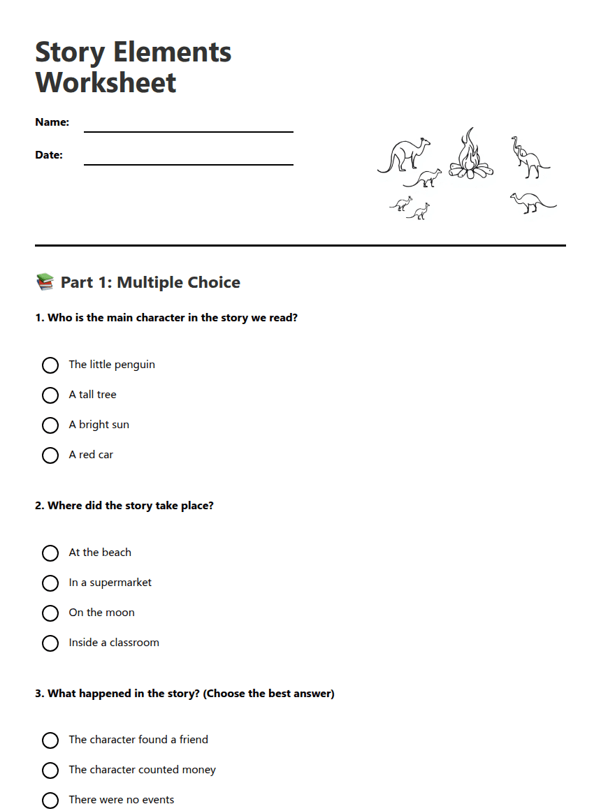 Story Elements Worksheet worksheet preview