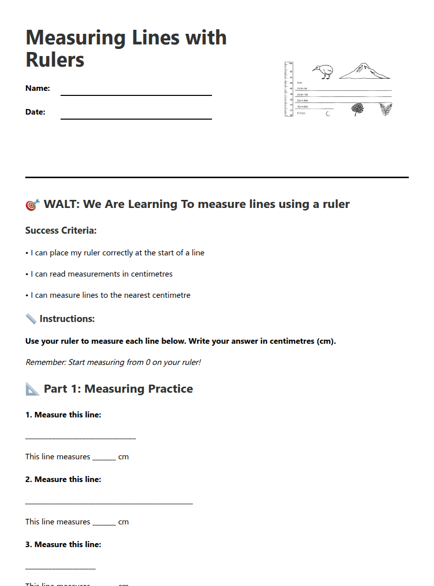 Measuring Lines with Rulers worksheet preview