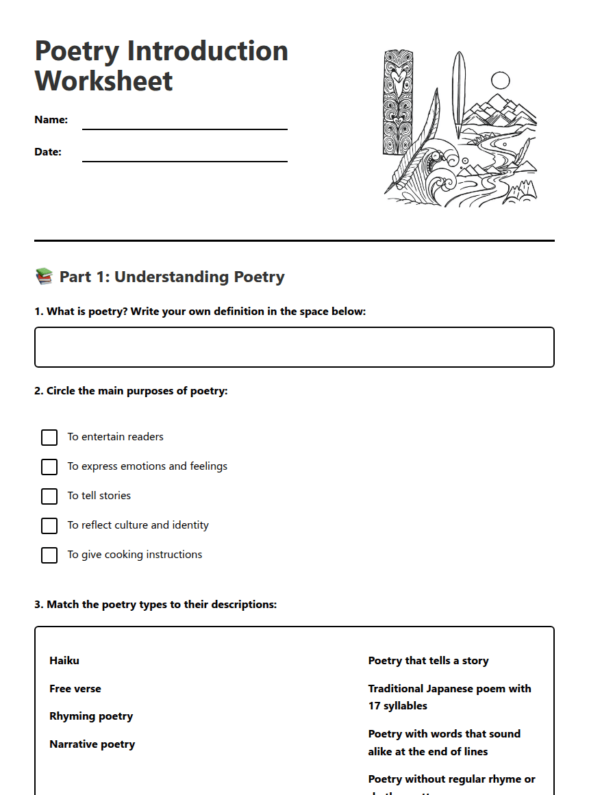 Poetry Introduction Worksheet worksheet preview