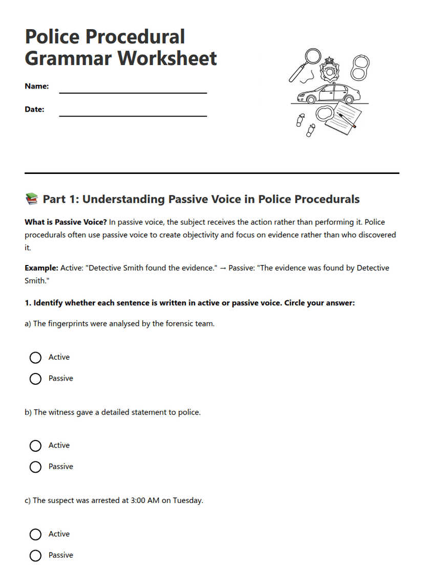 Police Procedural Grammar Worksheet