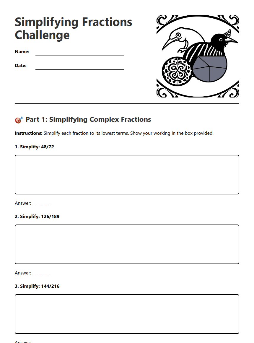 Simplifying Fractions Challenge worksheet preview