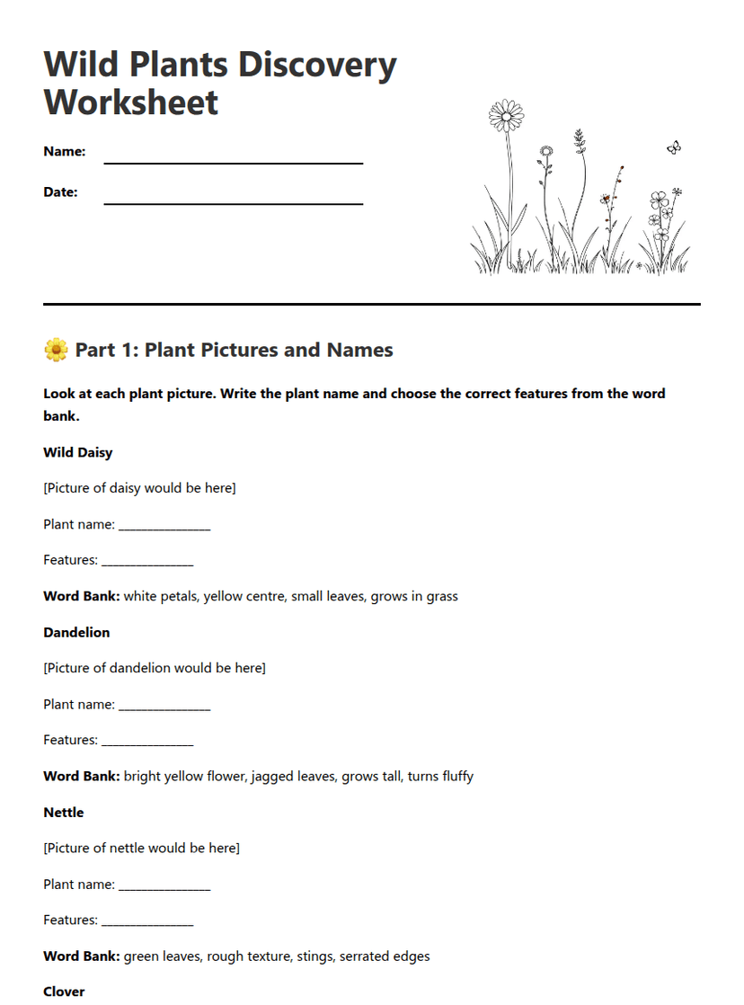 Wild Plants Discovery Worksheet