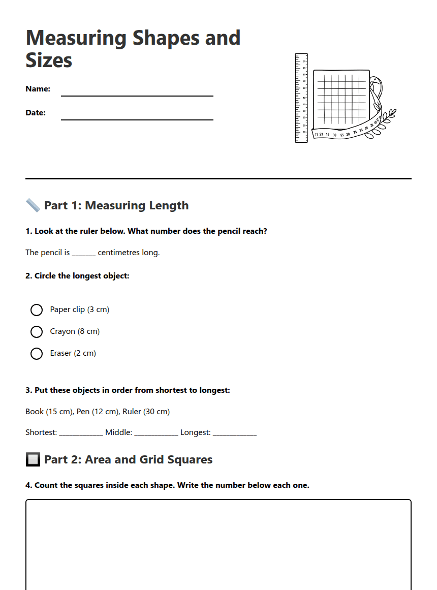 Measuring Shapes and Sizes worksheet preview