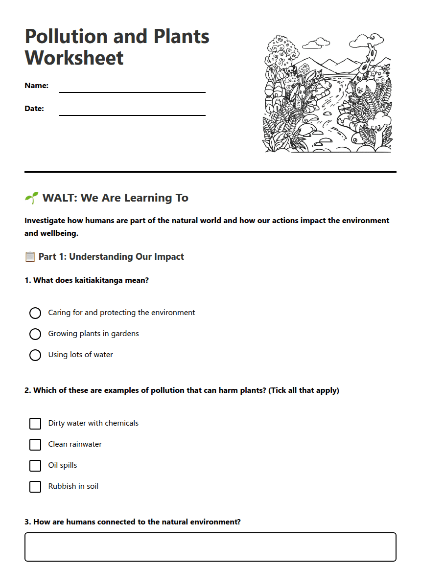 Pollution and Plants Worksheet worksheet preview