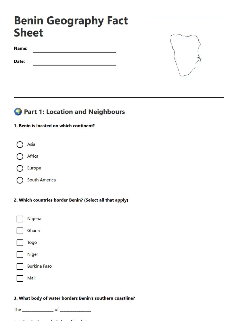 Benin Geography Fact Sheet