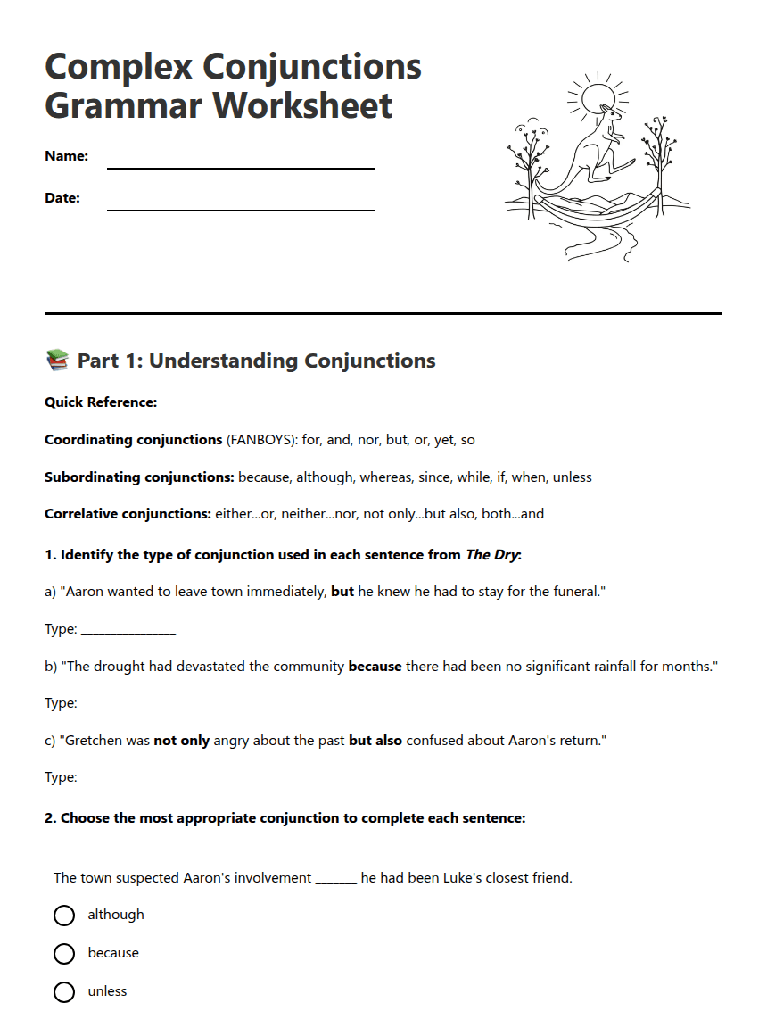Complex Conjunctions Grammar Worksheet worksheet preview