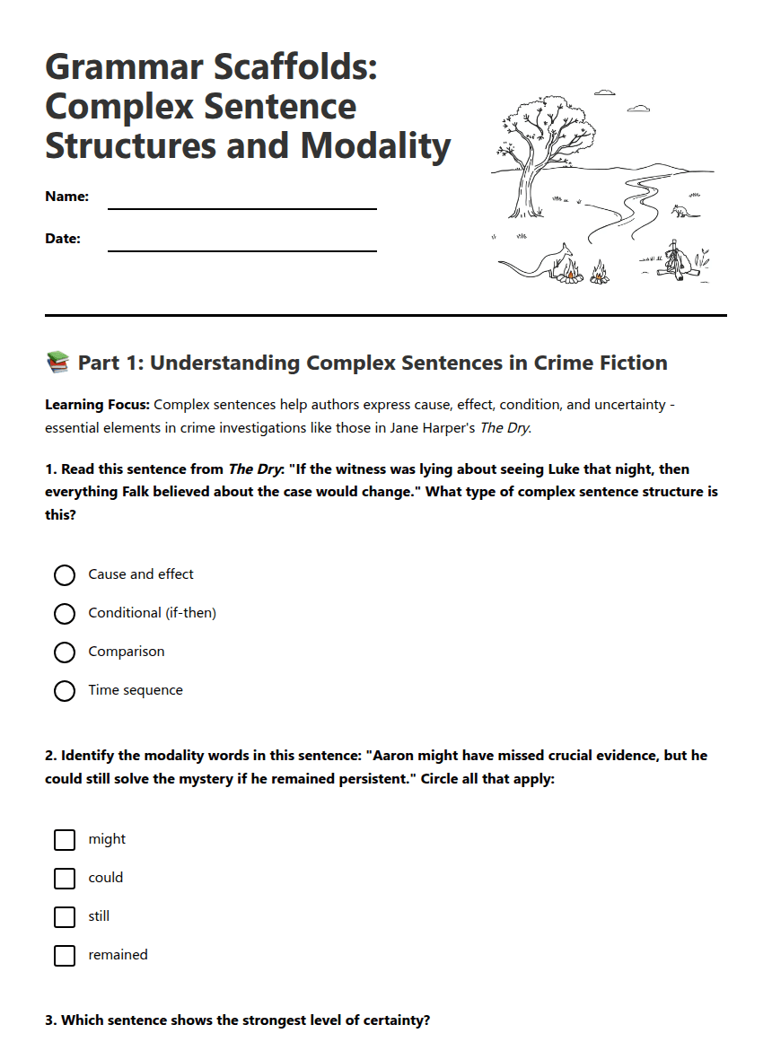 Grammar Scaffolds: Complex Sentences worksheet preview