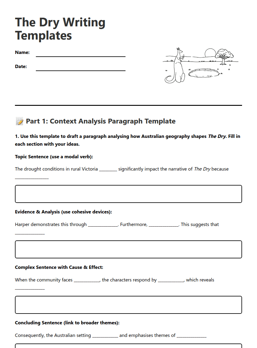 The Dry Writing Templates worksheet preview