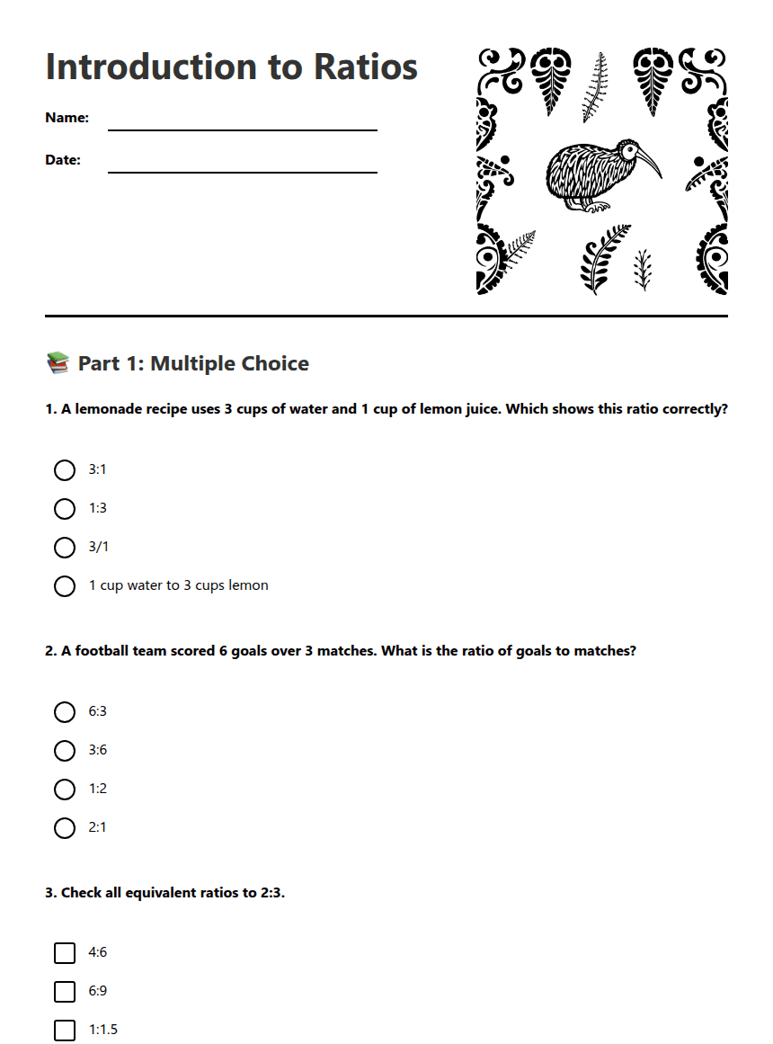Introduction to Ratios worksheet preview