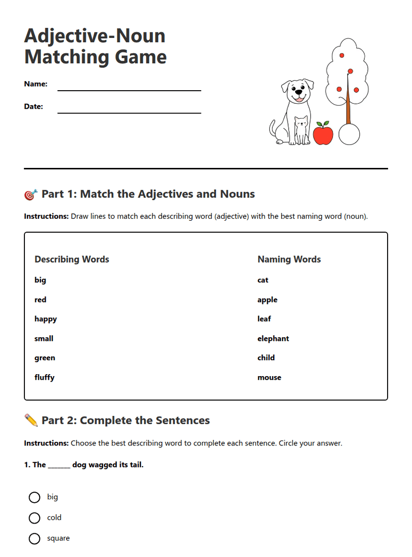 Adjective-Noun Matching Game