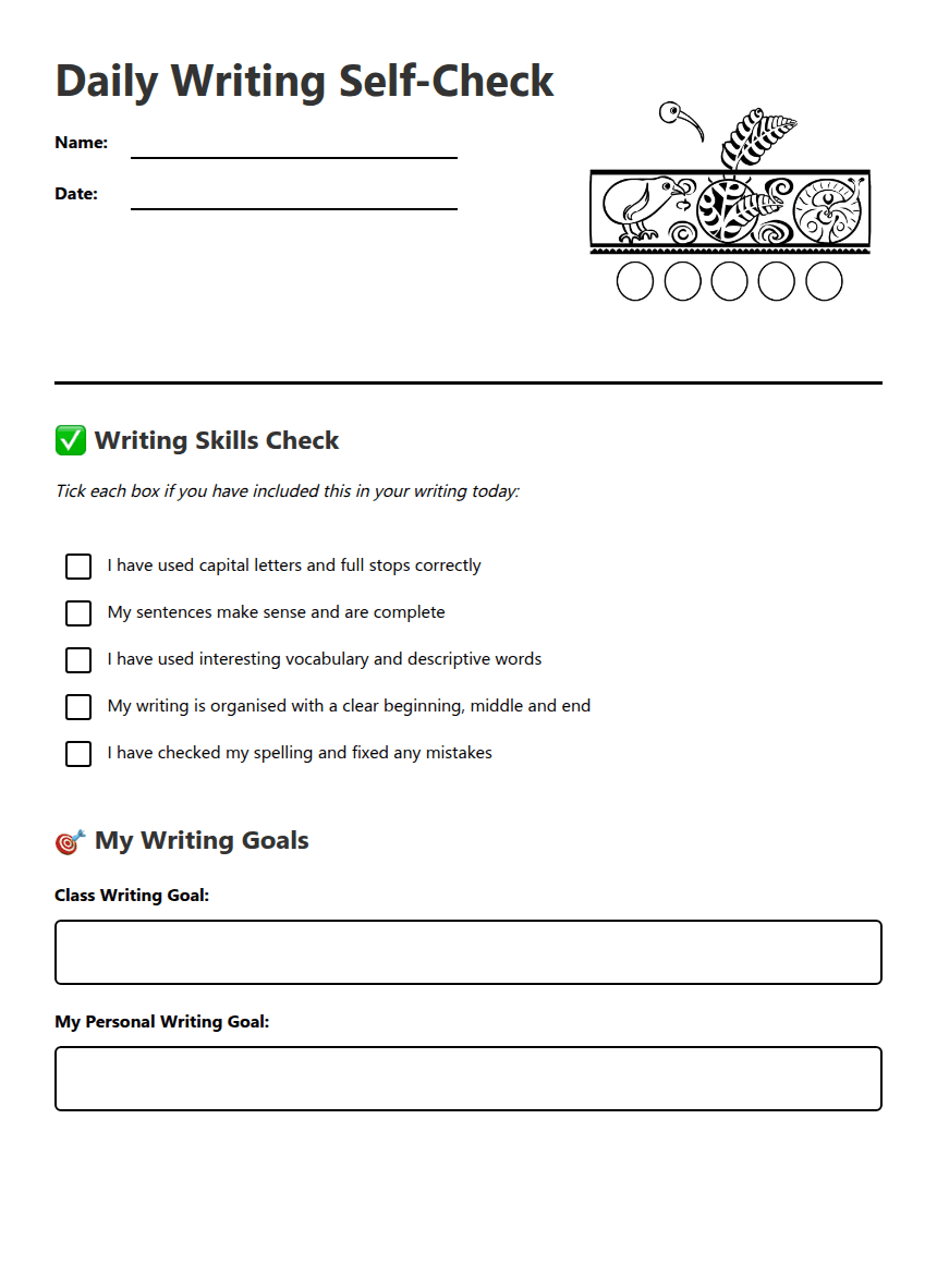 Daily Writing Self-Check worksheet preview