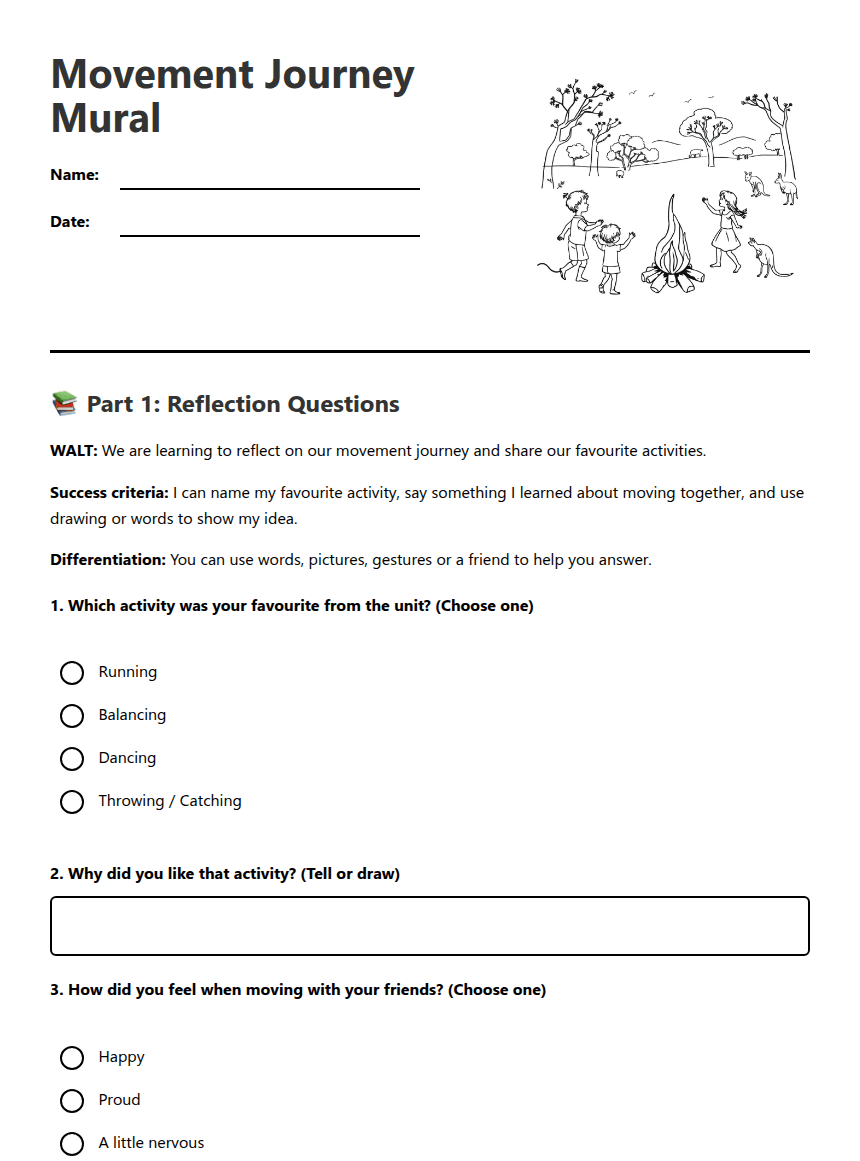 Movement Journey Mural worksheet preview