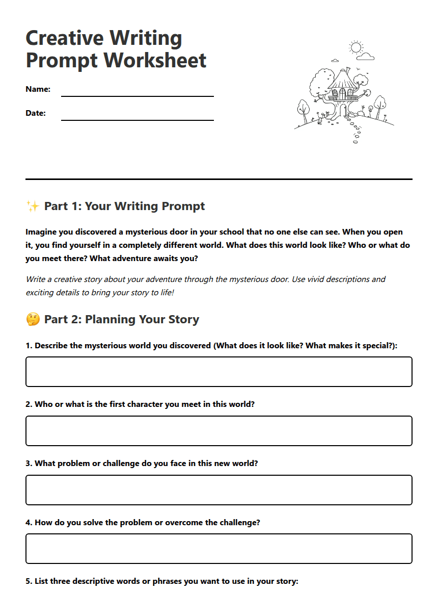 Creative Writing Prompt Worksheet worksheet preview