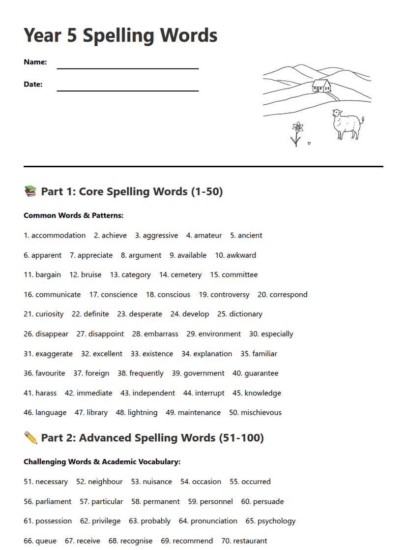 Year 5 Spelling Words