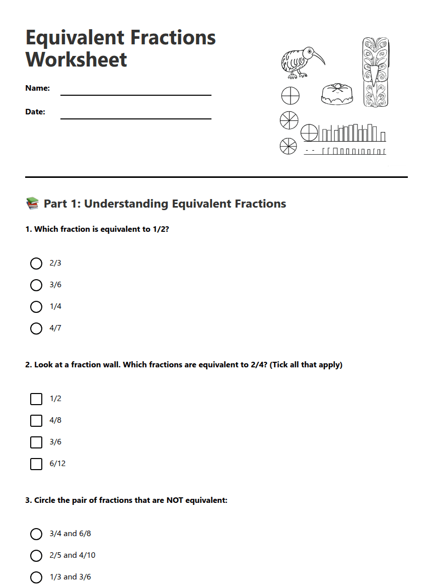 Equivalent Fractions Worksheet worksheet preview