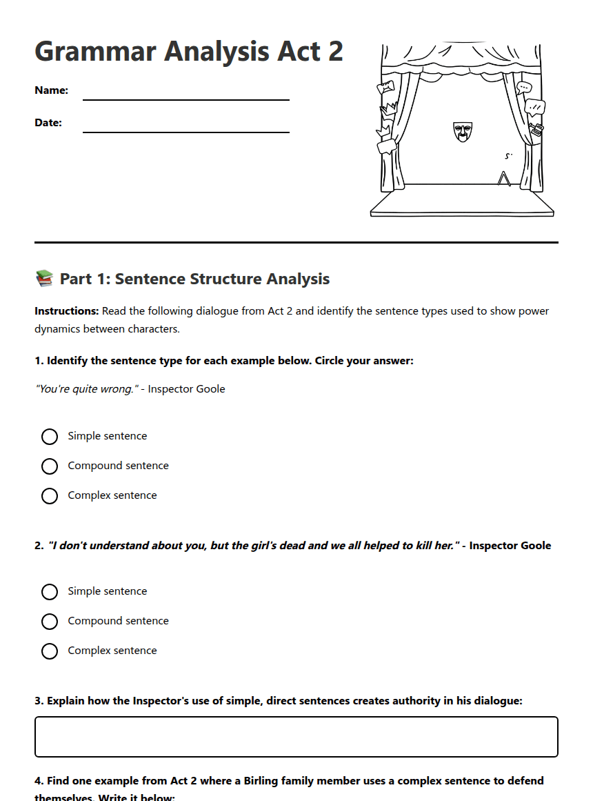 Grammar Analysis Act 2 worksheet preview