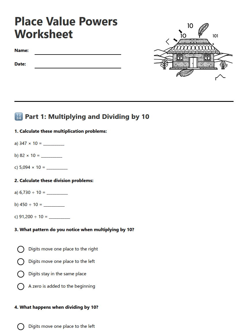Place Value Powers Worksheet worksheet preview