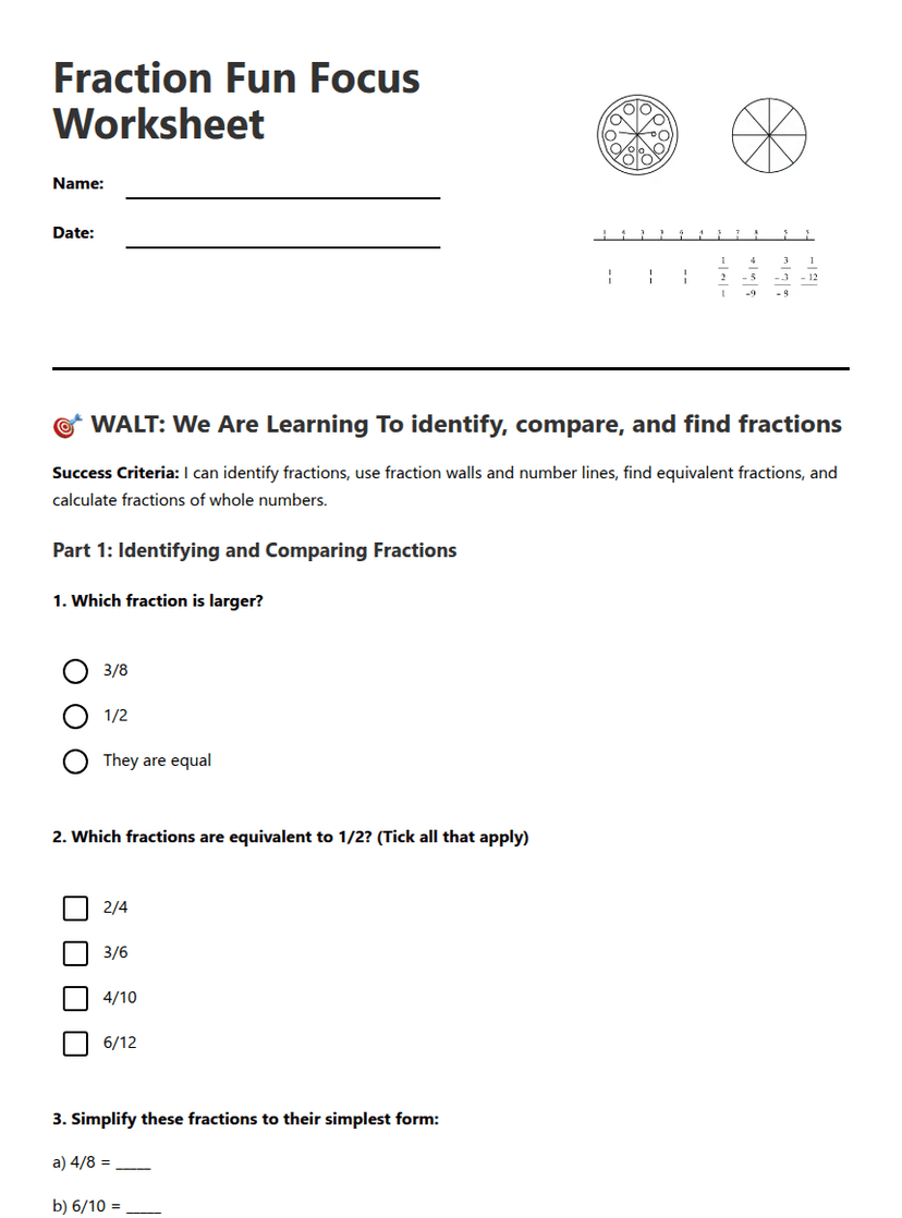 Fraction Fun Focus Worksheet