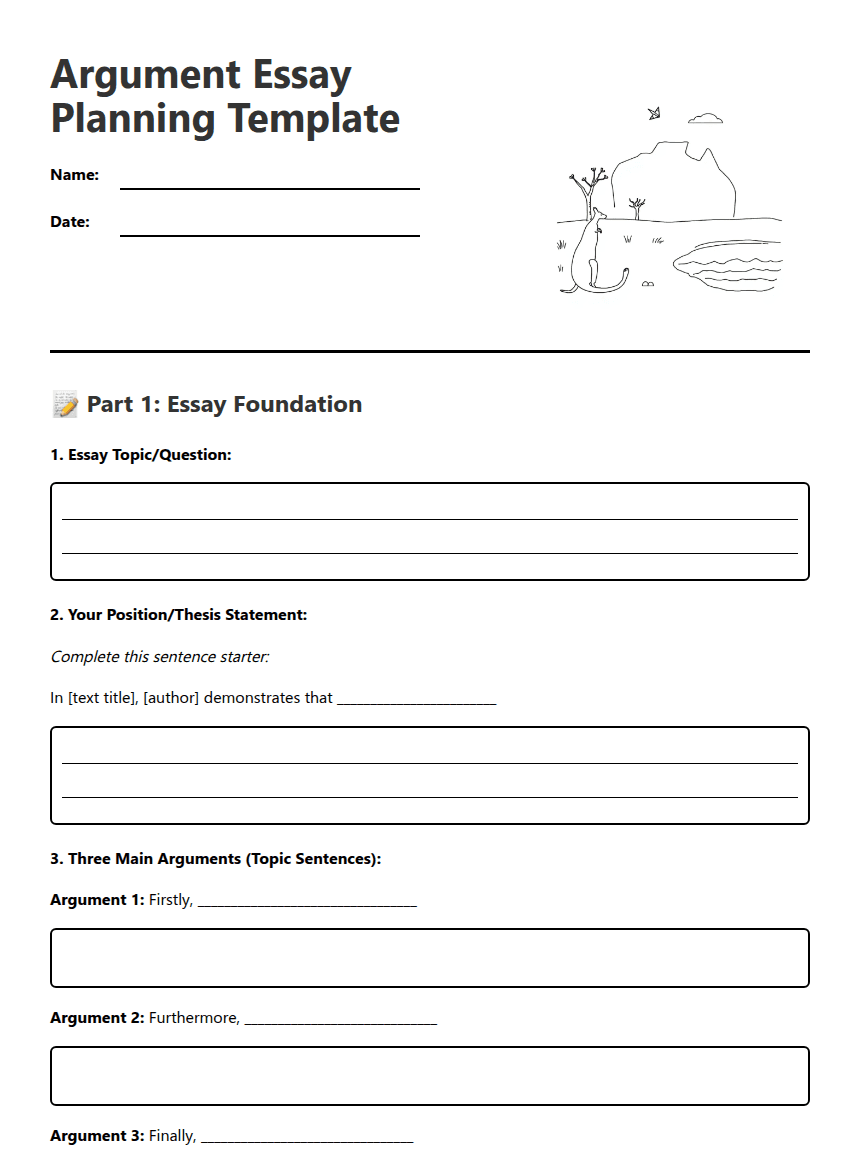 Argument Essay Planning Template worksheet preview