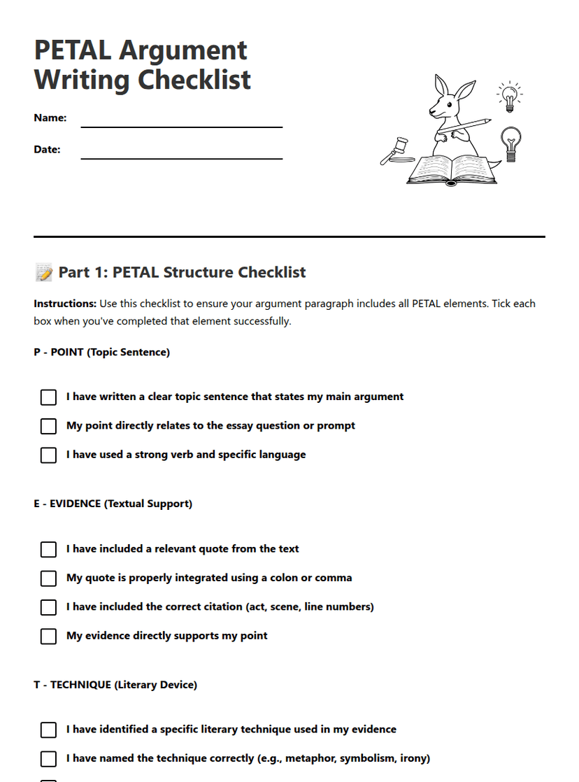 PETAL Argument Writing Checklist