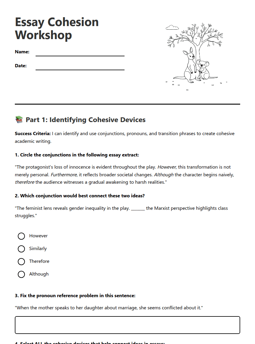 Essay Cohesion Workshop worksheet preview