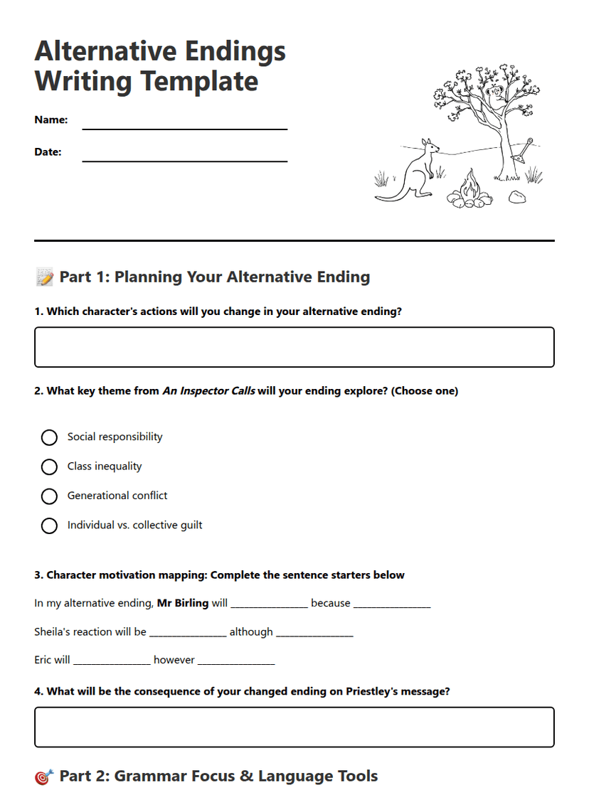 Alternative Endings Writing Template