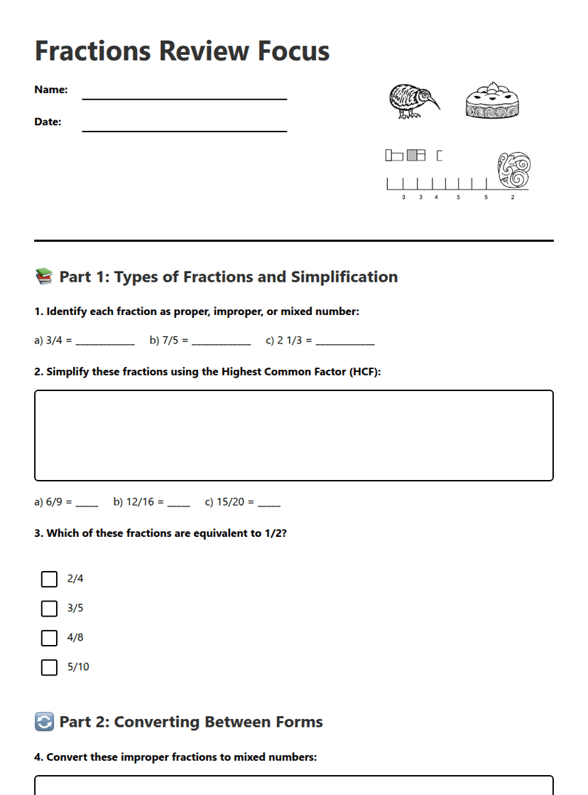 Fractions Review Focus