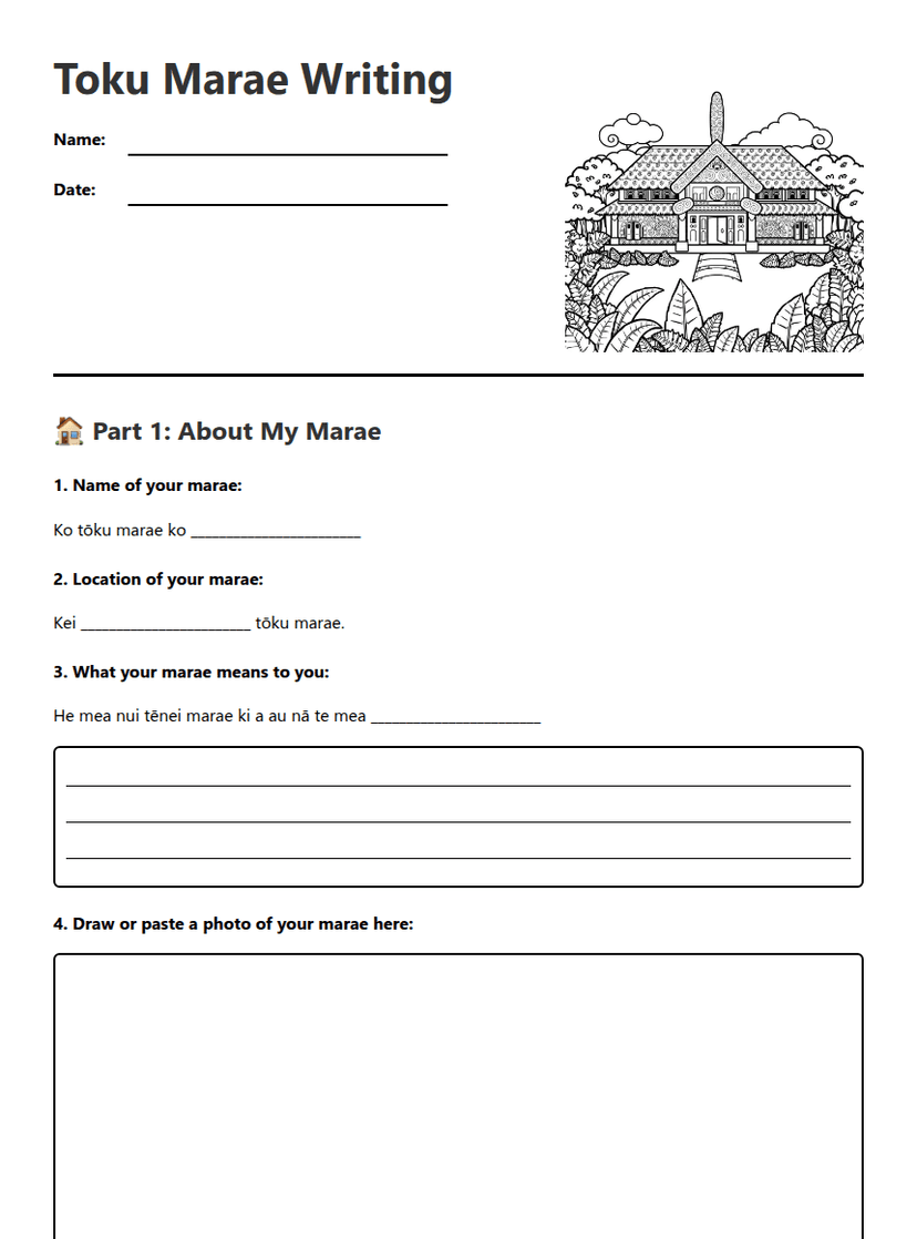 Toku Marae Writing