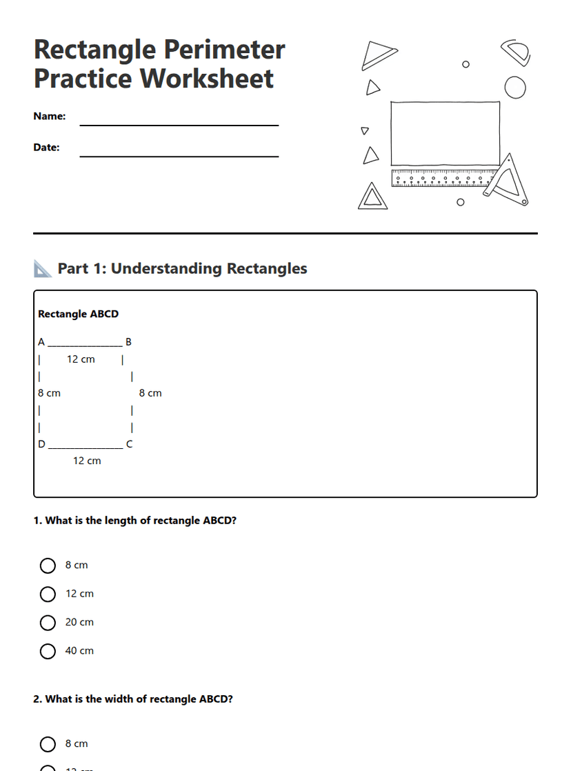 Rectangle Perimeter Practice Worksheet