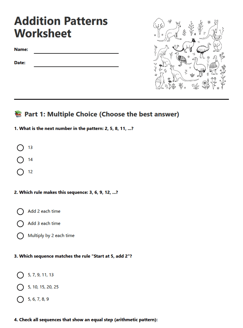 Addition Patterns Worksheet