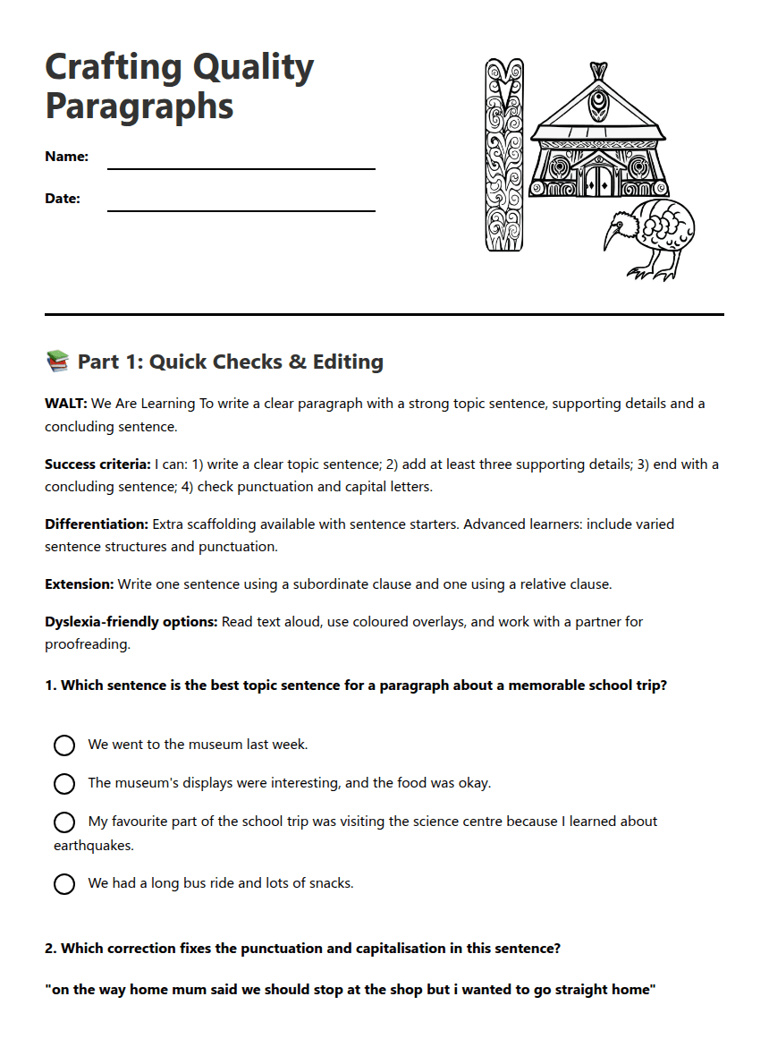 Crafting Quality Paragraphs worksheet preview