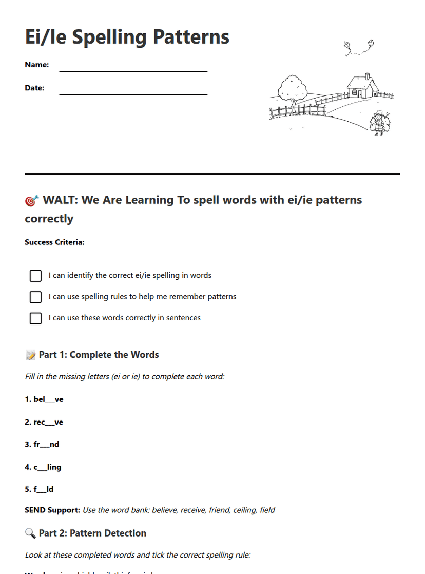 Ei/Ie Spelling Patterns